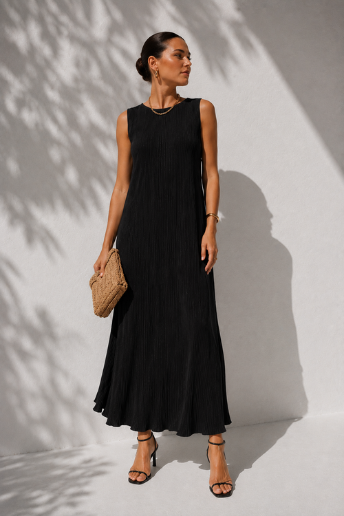 Anais Pleat Dress Black