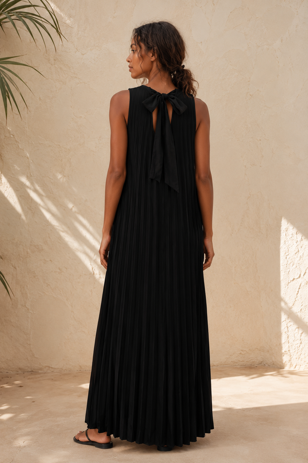 Rossella Pleated Bow Dress Black