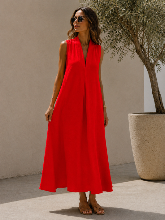 Deja V Neck Maxi Dress Red