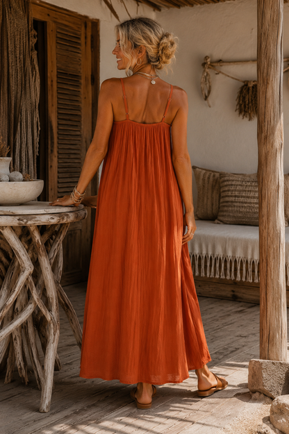 Corina Cotton Maxi Dress Rust