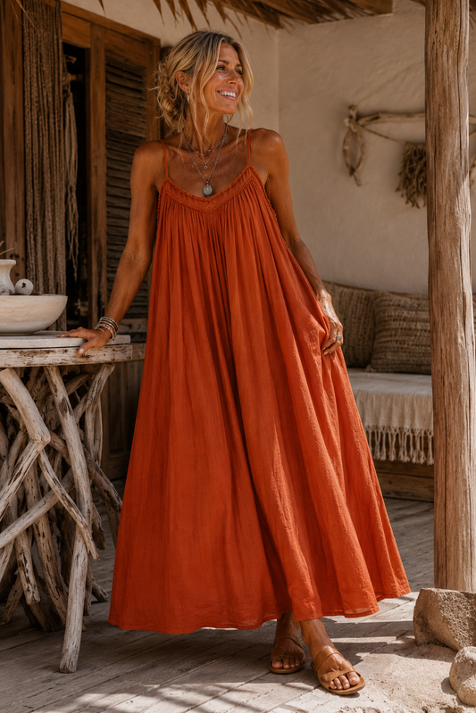 Corina Cotton Maxi Dress Rust