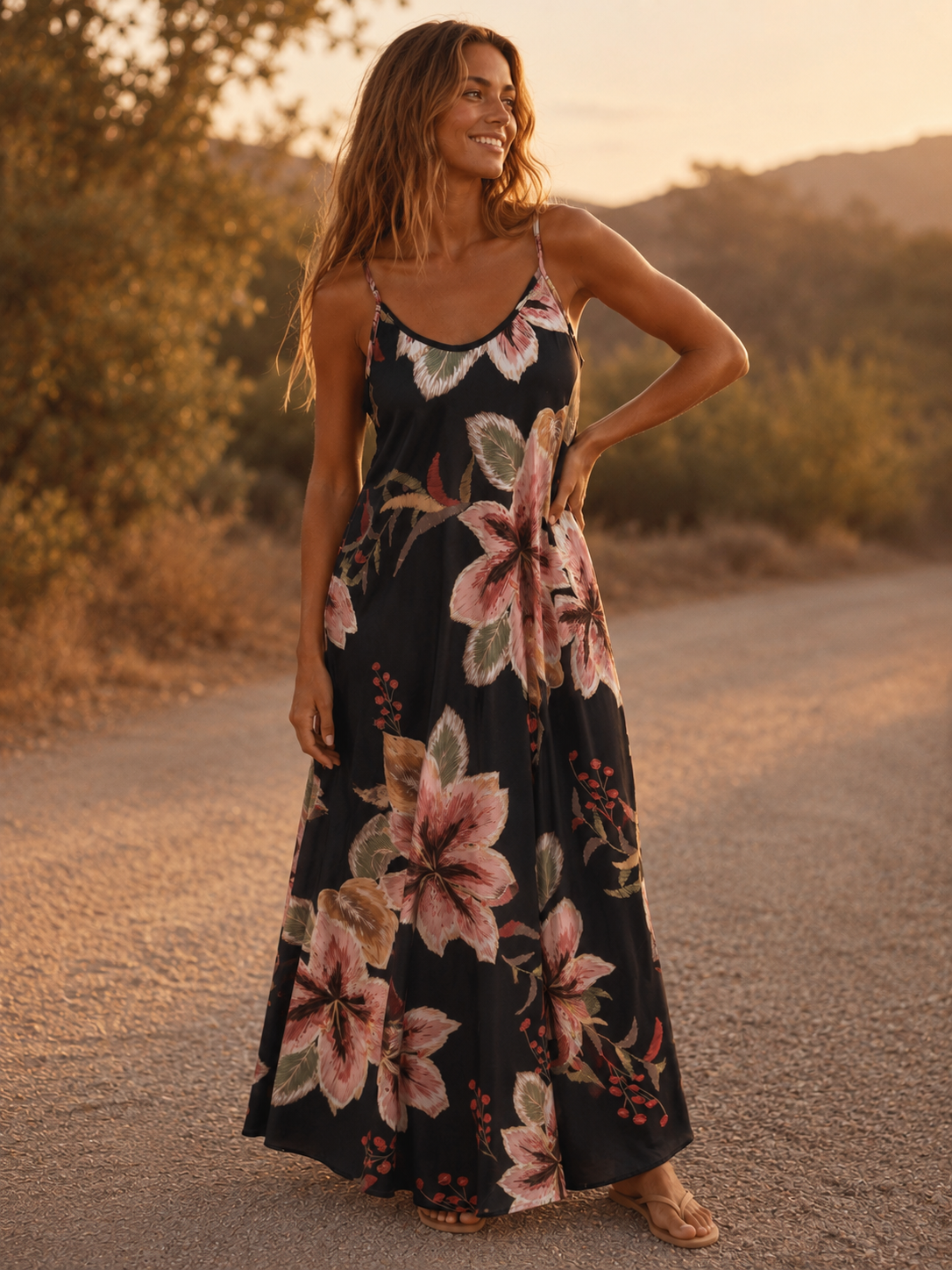 Watercolour Lily Print Dress Black