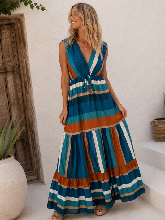 Isla Block Stripe Dress Teal