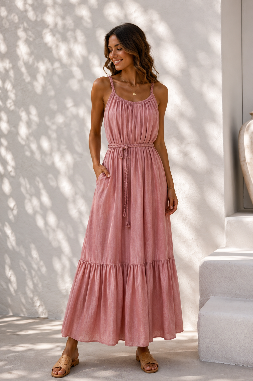 Margot Plait Belt Dress Blush