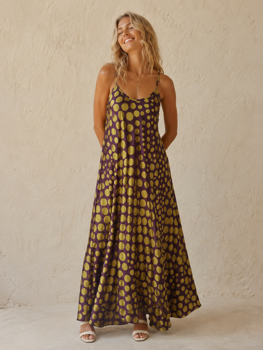 Venette Polka Dot Dress Aubergine