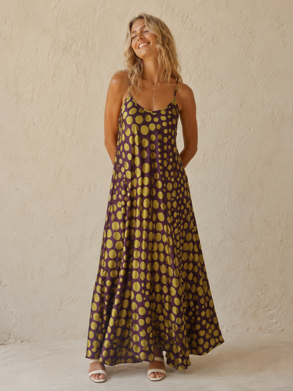 Venette Polka Dot Dress Aubergine