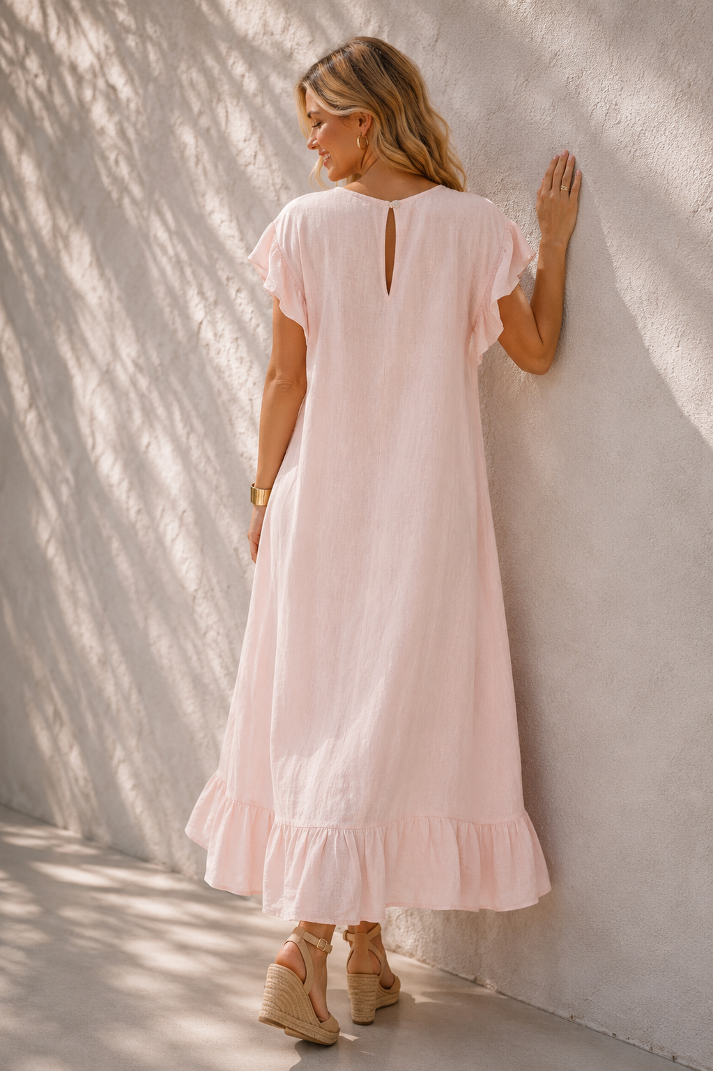 Alexia Linen Frill Dress Pink