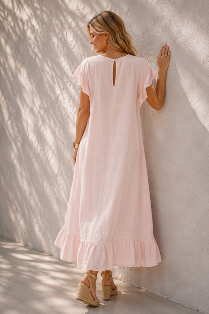 Alexia Linen Frill Dress Pink
