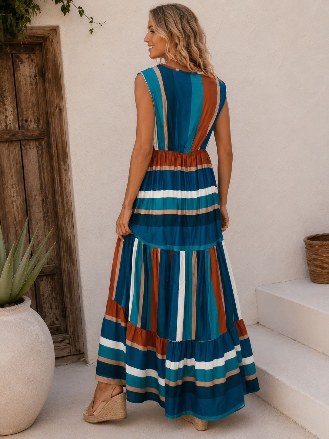Isla Block Stripe Dress Teal