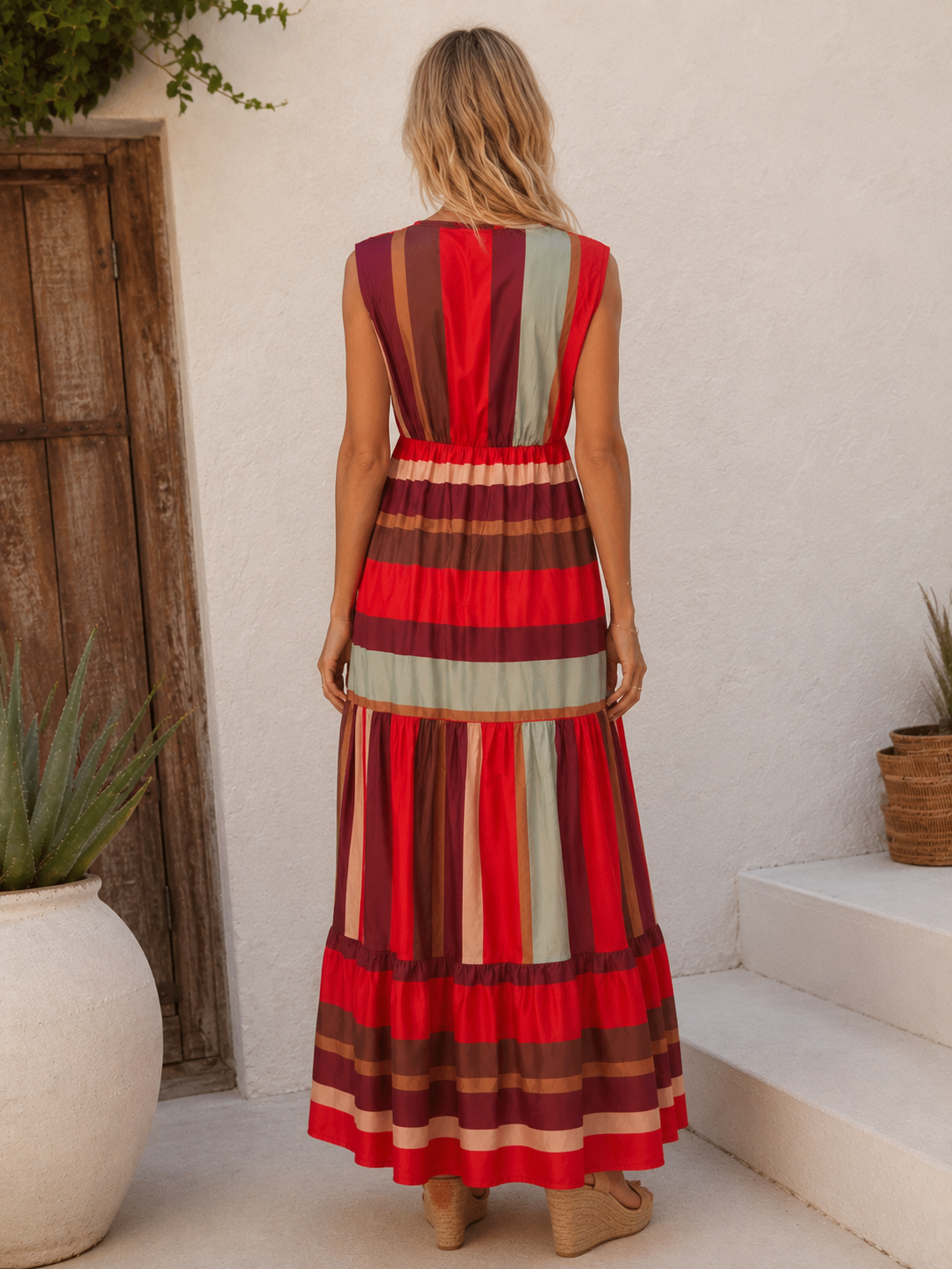 Isla Block Stripe Dress Strawberry