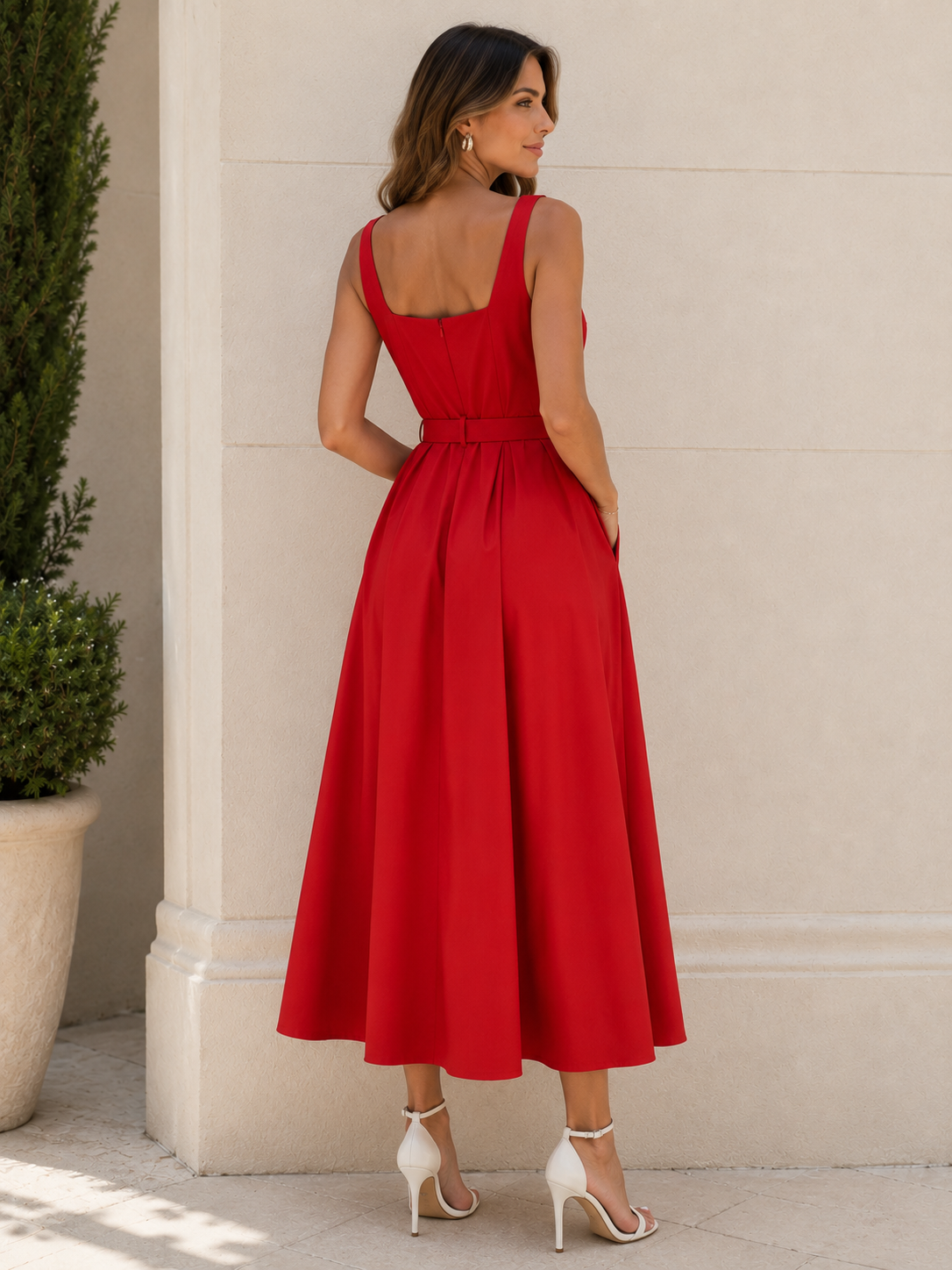 Amelie Belted Dress Red